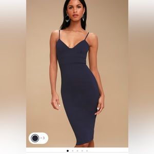 Lulus Don’t Tell ‘Em Navy Blue Bodycon Midi Dress size small worn once